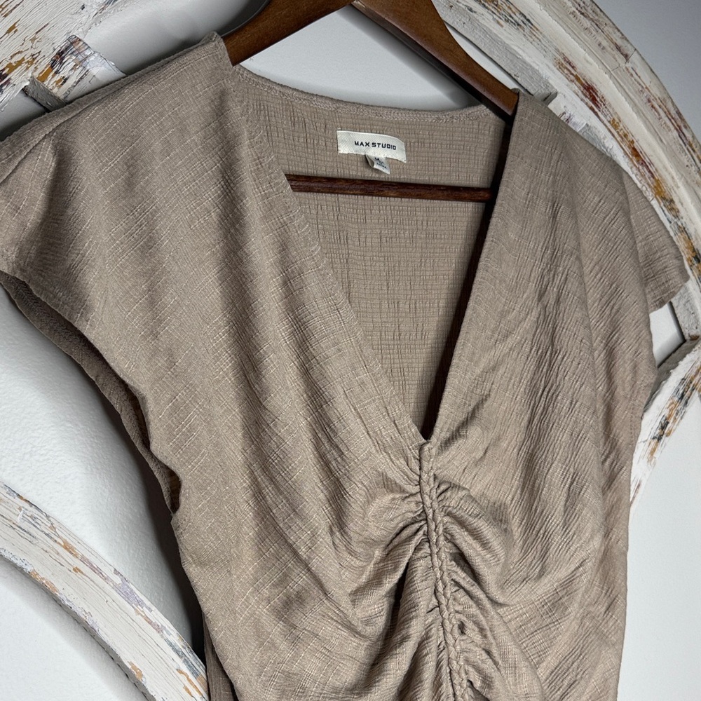 Max Studio Beige Ruched Blouse - Picture 3 of 8